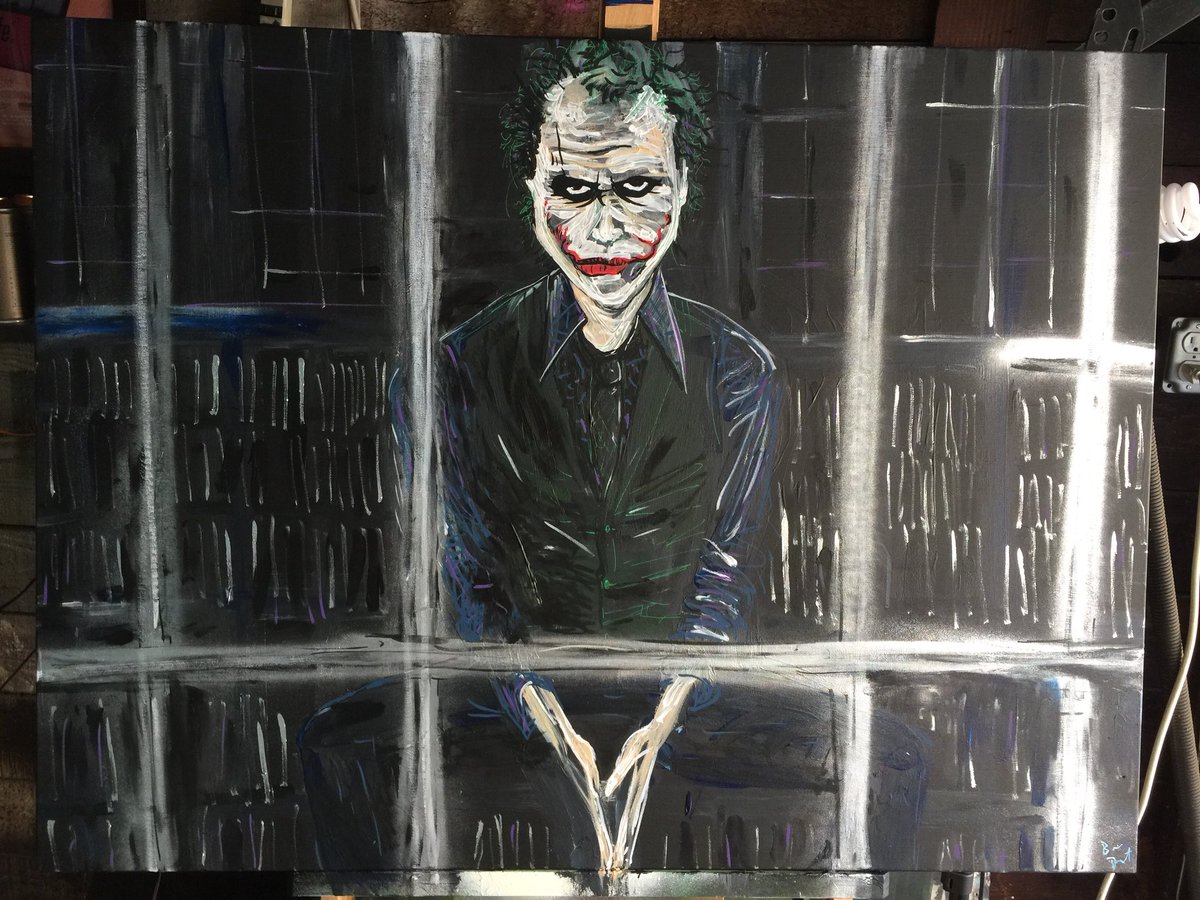 briandrolet's tweet photo. My latest commissioned #painting -  #art #artist #art4sale #joker #thedarkknight #HeathLedger #thejoker #batman #dc #briandrolet https://t.co/IftF6x9J3H