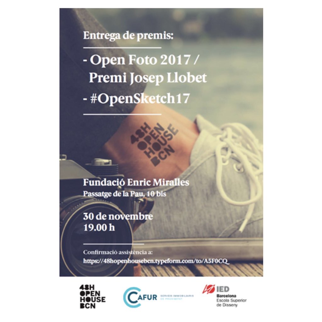 enricmiralles's tweet photo. Tomorrow we will host the delivery of the prizes of the #OpenSketch17 contest and the #OpenFoto-Premio Josep Llobet 2017.
Participants will be able to enjoy a guided tour at the Enric Miralles Foundation.
Thanks to @48hopenhouse for bringing us the opportunity to be part of it! https://t.co/cdXT6TJmWd