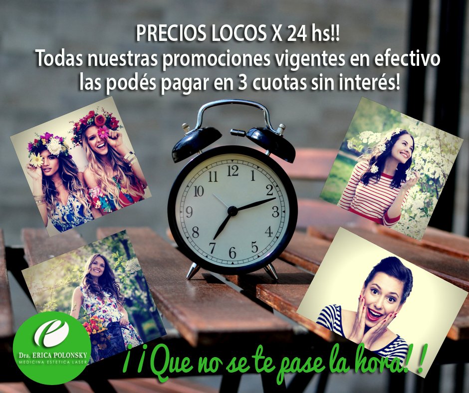 EricaPolonsky's tweet photo. ¡Para que no te pierdas la oportunidad de llegar tan divina como querés al verano ⛱👙! 
🔝 Solo por 24 hs todas nuestras promociones en efectivo se pueden abonar con tarjeta en 3 cuotas sin interés!!!! 🔝

⏰ TIC-TAC TIC-TAC⏰

➡Consulta médica sin cargo!!! https://t.co/lwez1QQ8bn