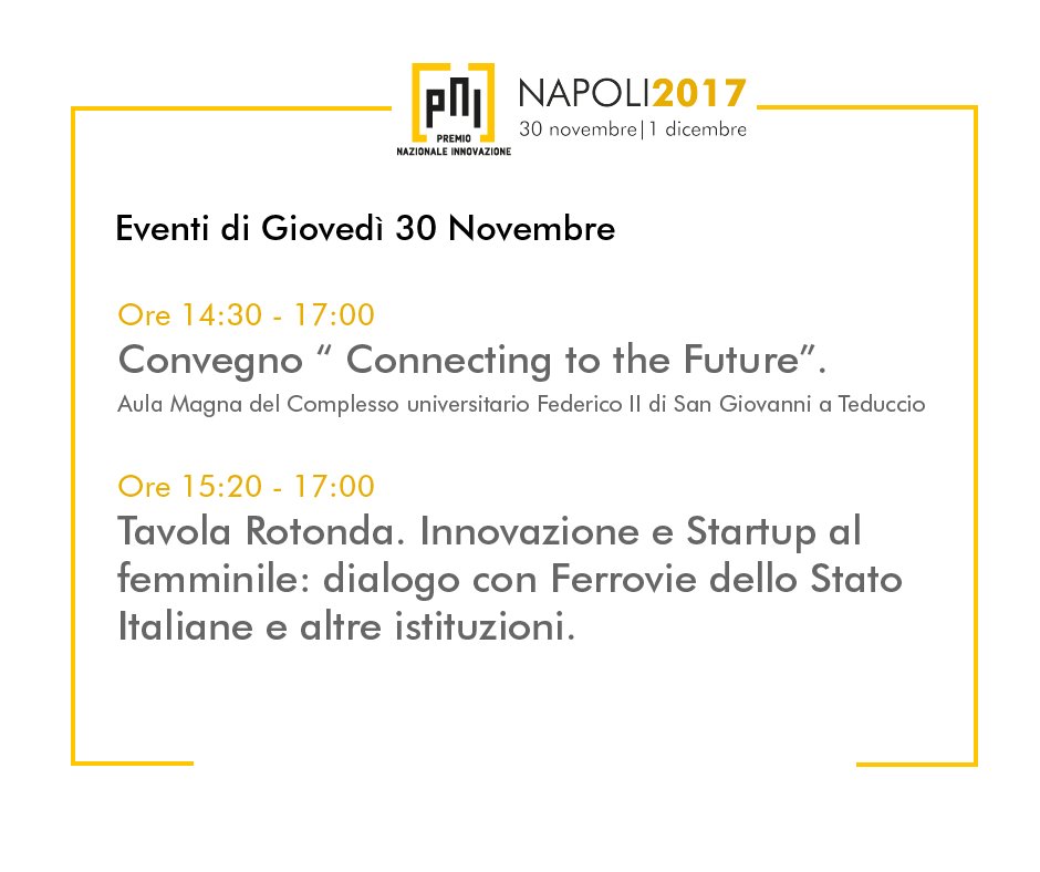 📲💻#PNI2017: domani 30 novembre segui la #diretta #FacebookLive dalle ore 14.30!  facebook.com/associazionepn… <a href="/UninaIT/">Unina Federico II</a> <a href="/UniSalerno/">Università Salerno</a>  <a href="/fsnews_it/">FS News</a> <a href="/gruppoiren/">Gruppo Iren</a> <a href="/PwC/">PwC</a> <a href="/startup_italia/">StartupItalia</a> <a href="/DdW_Innovazione/">Diario Innovazione</a> @FASIbiz @radiosmu <a href="/Diariodelweb/">DiariodelWeb.it</a> <a href="/Nova24Tec/">Nova24</a> @gperrone1967