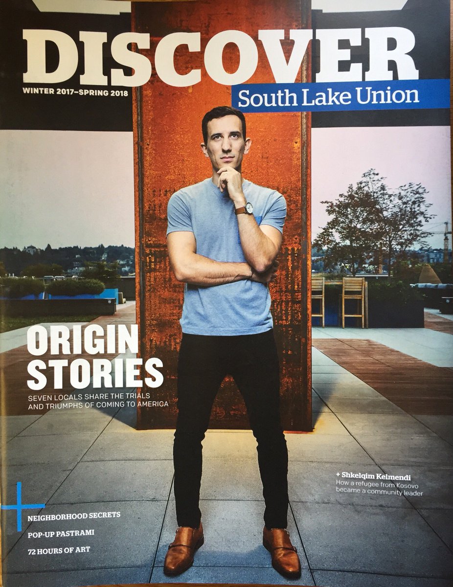 s_kelmendi's tweet photo. Honored to be feature on the cover of #DiscoverSLU. Thank you @southlakeunion @EthanDChung for highlighting these incredible stories from our community. #SLU @SeattleMet https://t.co/b5WuPNN8uV