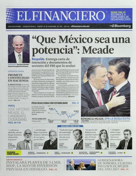 PabloLopez_I's tweet photo. Así la portada del flamantísimo diario @ElFinanciero_Mx manoseado por El Gobierno de turno, y Dónde el bufonsillo de cuarta @jrisco le disque tira al PRI, pero terminará apoyando Al #Corruptote @JoseAMeadeK lo verán https://t.co/DrHauZosUc