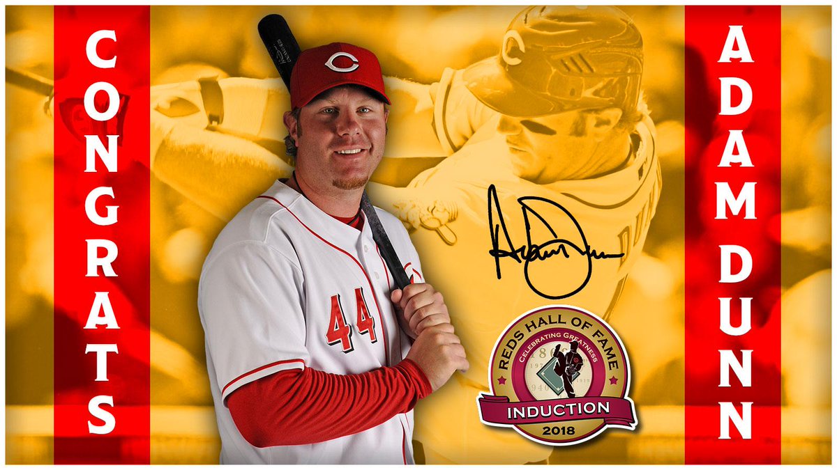 Reds's tweet photo. Join us in congratulating The Big Donkey @adamdunn_44 on being named the next inductee into the Cincinnati Reds Hall of Fame! Dunn (2001-08) was the top vote-getter selected by fans, Reds alumni and select members of the media through the Modern Player Ballot. https://t.co/hHgoZ8HViJ