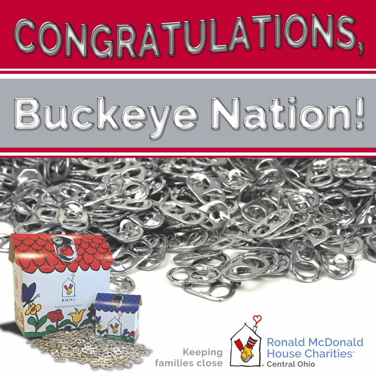 RMHCofCentralOH's tweet photo. Congrats to all those who “battled” with us in the Columbus RMH vs. Ann Arbor RMH Annual #PopTabBattle before the big game ~ not only did THE #OSU Buckeyes win, but so did we! Columbus fans helped raise nearly 4,000 pounds of pop tabs to Ann Arbor’s 1,500! #TY, Columbus! ❤️ https://t.co/NRCgz9wfL2