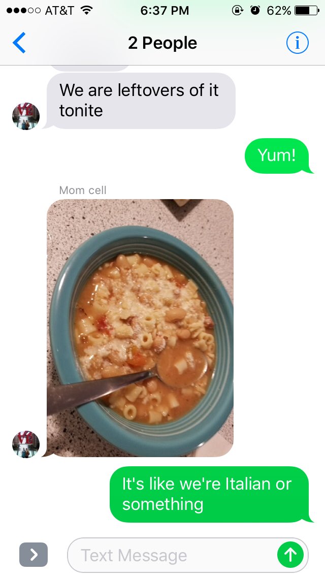 MiniVinny9's tweet photo. Are you even Italian if you don't text your parents when you make pasta fagoli? Having the same meal across states #familygoals #italianprobs 🇮🇹🇮🇹 https://t.co/dv5vbxmc7W