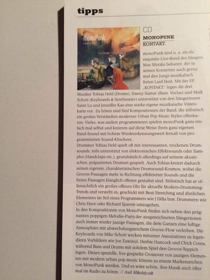 Tolle Rezension unserer neuen EP! @STICKS_Magazin <a href="/monopunk123/">monoPunk</a> #90bpm #kontakt