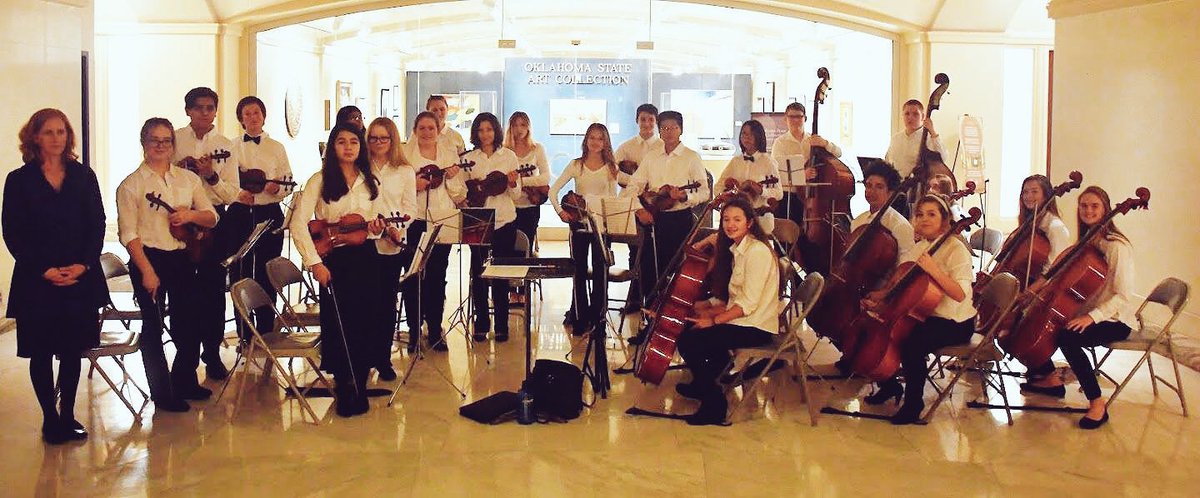 IrvingMSCougars's tweet photo. We are proud to showcase our 8th grade orchestra.  There was only one orchestra in the entire state that played at the Governor's tree lighting ceremony yesterday and it was ours!  Pictured with @ArthazeJon and @joy4ok #oklaed https://t.co/8fTc4QqNV0