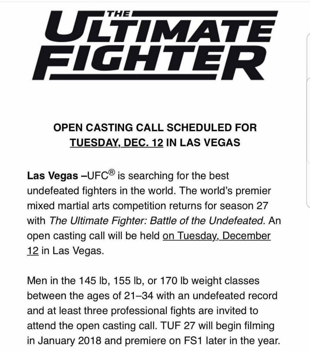 bobriley1985's tweet photo. The @ufc are looking for YOU!!!! @UFCEurope #Undefeated #145lb #155lb #170lb #UFC #TUF27 ๐ฅ https://t.co/eZjq1LVXJ0