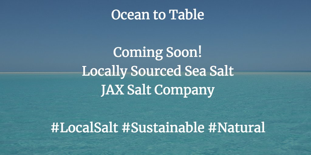 JaxSaltCompany's tweet photo. Follow us on our journey to #LocalSalt and #Sustainability
Just say NO to imported salt!
Please follow and RT!
#Eatlocal #Natural #Sustainability #Foodmiles #Food https://t.co/rXnnVsxgv3