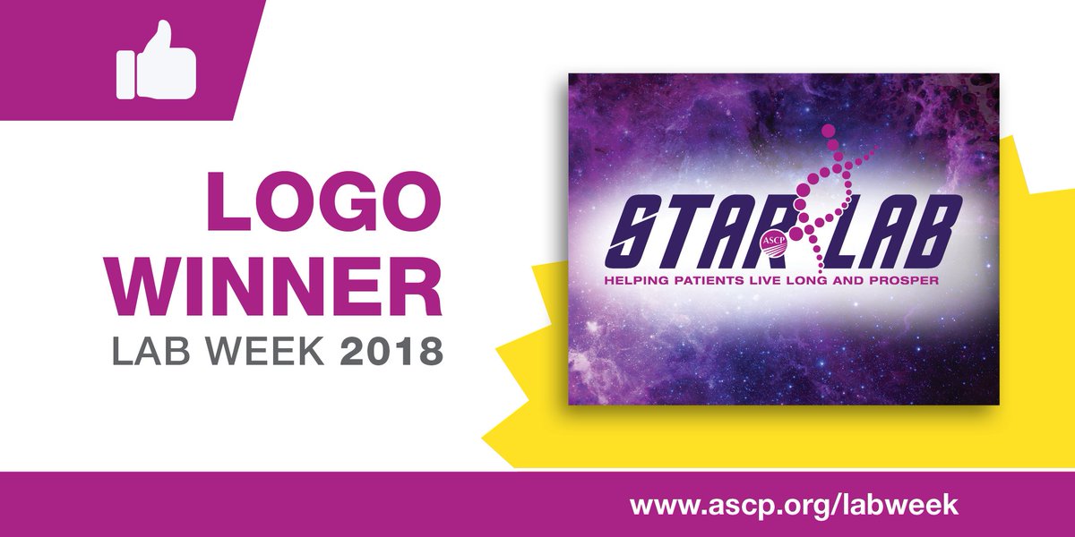 ASCP_Chicago's tweet photo. Drumroll please! We tallied up the votes across our various channels and this year's #ASCP #LabWeek Logo winner is Star Lab: Helping Patients Live Long and Prosper. Thanks to all who voted and look for the Lab Week Catalog in 2018! #LabWeek18 https://t.co/mRJ7vZP4Mo