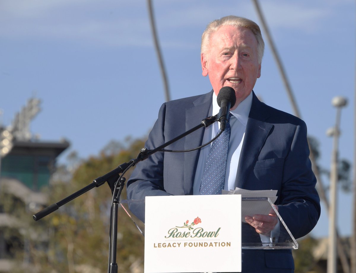 A statue honoring Jackie Robinson was unveiled at the Rose Bowl Stadium today. The event was hosted by Vin Scully.