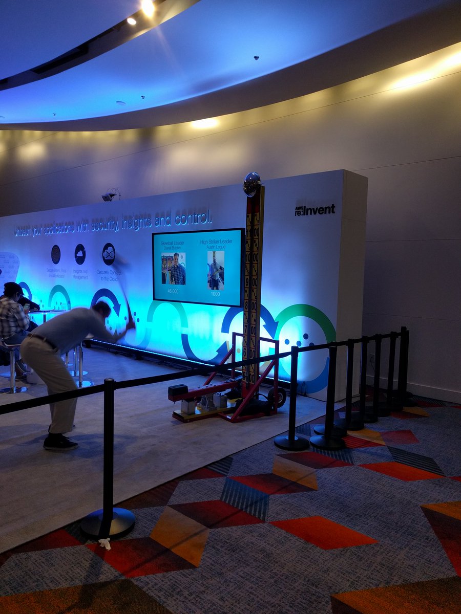 JasonLeBaronTX's tweet photo. High striker game making a mockery of men everywhere. Need to put #DeepLens nearby to watch and model the solution to this sorcery #reinvent #AWSreInvent https://t.co/WmMRLw7eFl