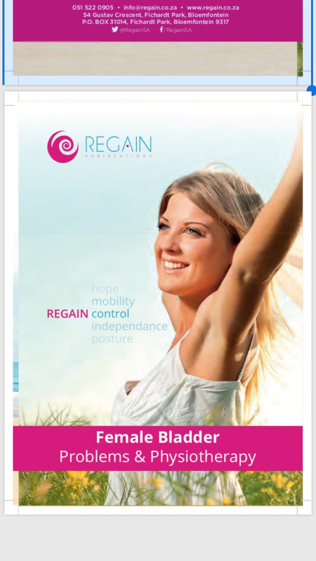 RegainSA's tweet photo. In less than 24 hours I am expecting the delivery of the first print of this beautiful book- its the result of much reading, hours of writing and editing, and most importantly: listening to what patients ASK !#regaincontrol #regainpublication #femalebladder #pelvicPT #globalpt https://t.co/bU96nFJGzq