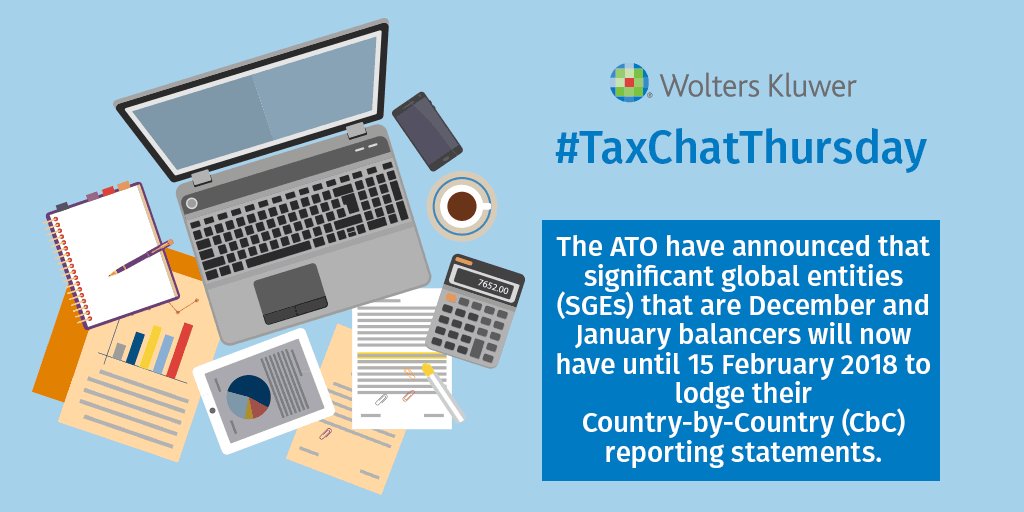 taxchat's tweet photo. The @ato_gov_au has extended the lodgment deadline for Country-by-Country (CbC) reporting statements. https://t.co/JxrFbBcXFh #TaxChatThursday https://t.co/mpBtidIw2Y