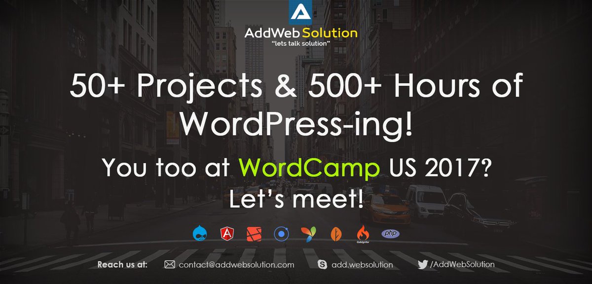 AddWebSolution's tweet photo. After years of #WordPress-ing, here we are, attending our first #WordPressCamp in #Nashville. If you’re too attending it, let’s catch up and talk @WordPress ! https://t.co/oP6obea8JT
#WCUS #Business #WebDevelopment #WordPressService #letstalksolution https://t.co/OuvIGRda68