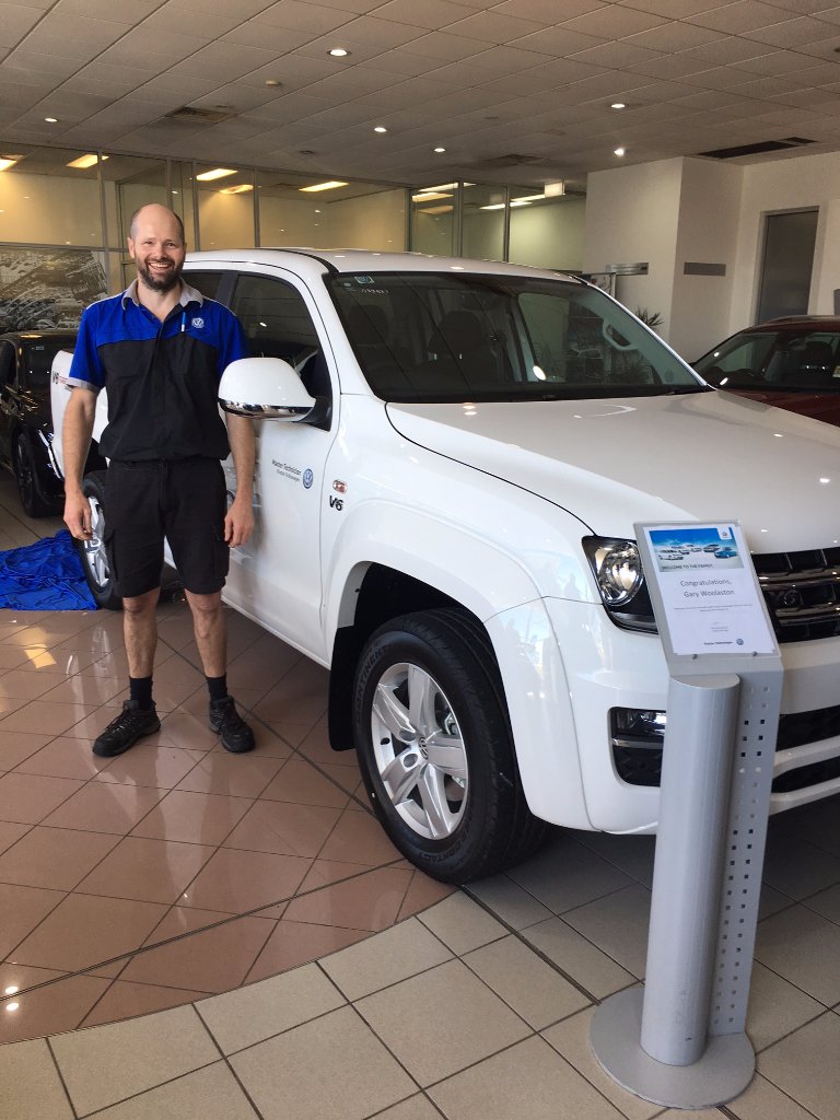 KlosterGroup's tweet photo. Kloster Volkswagen would like to congratulate Gary Woolaston for achieving Volkswagen Master Technician status and today takes possession of his factory supplied Volkswagen Amarok V6 Sportline. Well done, Gary! #Volkswagen #Amarok #MasterTech #workrewards https://t.co/WR2NrTXyqZ