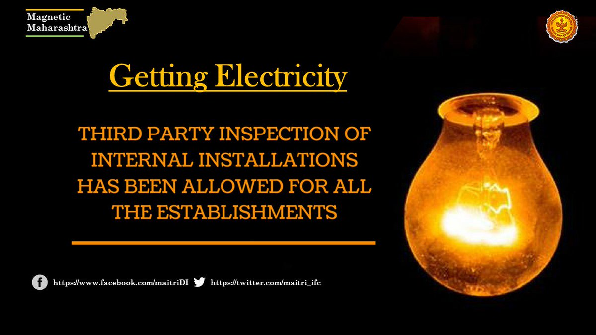 maitri_ifc's tweet photo. For obtaining a new electricity connection, third party inspection of internal installations has been allowed for all the establishments in Maharashtra.
#EoDB_Maharashtra #TransformingMaharashtra #BusinessFriendlyMaharashtra #eodbindia #GettingElectricity #StayConnected https://t.co/SNCcU1na2n