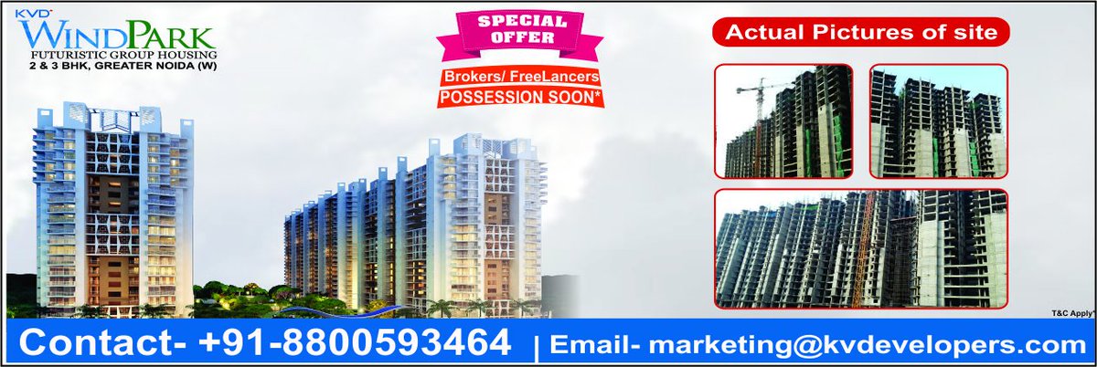 kvdevelopers's tweet photo. #KVD_Offer: #SpecialOffer & #WorkingPlan for their esteemed #Associates/ #Brokers. Call now to know about new #WorkPlan or #Association with us.
#KVDWindPark #NoidaExtension is offering #BestLocation #2_3_BHK_Flats starts #30Lacs* All Incl & #SuperStructureReady #PossessionSoon. https://t.co/45vdJ4m90J