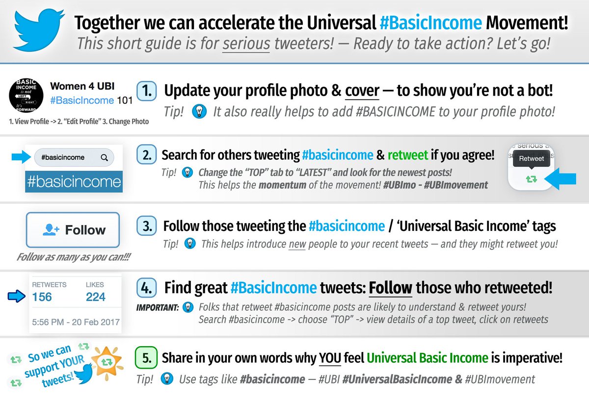 Follow these tips to help accelerate the Universal #BasicIncome Movement! 
<a href="/UBImovement/">UBImovement</a> <a href="/UBIadvocates/">BasicIncomeAdvocates</a> #UBI #UniversalBasicIncome