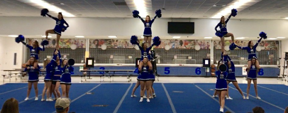 RVHScheer's tweet photo. Tomorrow kicks off the first competition for these hardworking ladies!! Today's showcase was great practice for tomorrow!!  Thank you to our parents for coming out to see us and thank you or RVHS boys soccer for being an impromptu audience!! #sharkpride #rvhs https://t.co/bQZFmtt5Oa