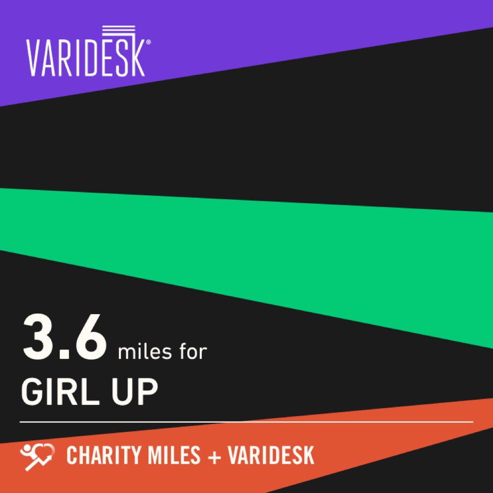 sarahclundgren's tweet photo. I stand with @GirlUp by going 3.6 @CharityMiles. Thanks to @VARIDESK for sponsoring me! Make every day #GivingTuesday! #RWRunStreak https://t.co/q2YwtiVcuW