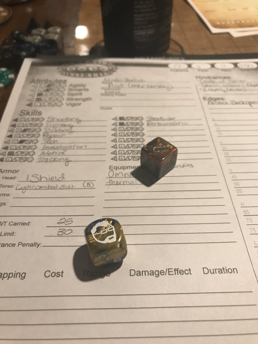 TheFiercePranda's tweet photo. Do I trust the @paulandstorm dice for my wild tonight? #SavageWorlds #TabletopNight https://t.co/zLgFubQit0