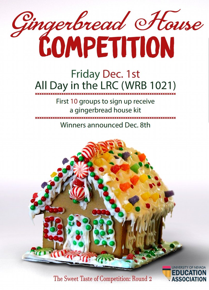 UofNEA's tweet photo. Join us for the 2nd annual Gingerbread House Competition. There will be prizes for the top three gingerbread houses. Everyone is welcomed! https://t.co/MduvkigMSk