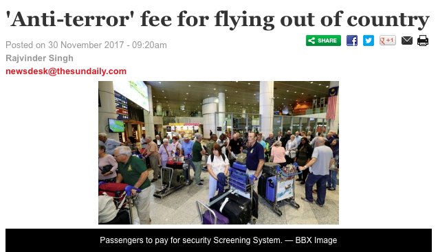 CheckinAsia's tweet image. After introducing a #tourismtax for foreign visitors staying in hotels earlier in 2017, #Malaysian media reports a new 'Anti-terror' fee will be levied for passengers departing #Malaysia's #airports. bit.ly/2i0iMqp