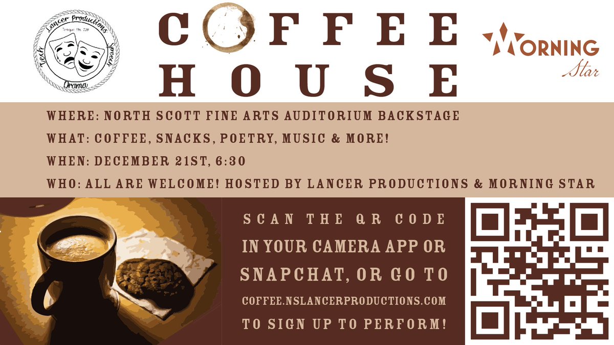 Come drink some coffee and hear some awesome literary and musical art! Free admission, donations welcome. If you have any questions, please direct message us! coffee.nshslp.com