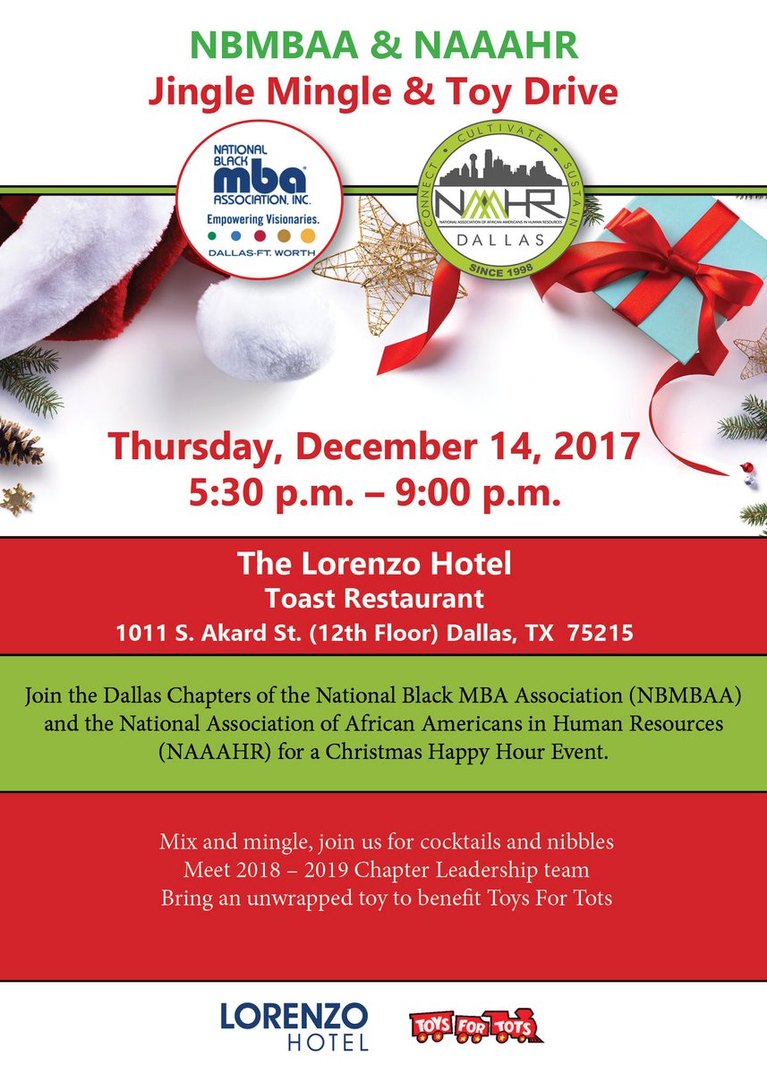 NAAAHRDallas's tweet photo. Excited to partner with the @NBMBAA_DFW for our annual Jingle Mingle!! Come end the year with us! https://t.co/VtrIBpBRjb