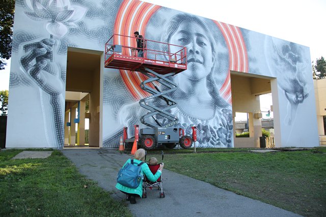 sjmusart's tweet photo. The #SophieCruz mural of hope is already inspiring our community members. Stop by @PurpleMuseum to check its progress.

@MAC_ARTE, @Empire7Studios, @sanjoseculture, @knightfdn, @kickstarter, https://t.co/4xaUfN7Jx9