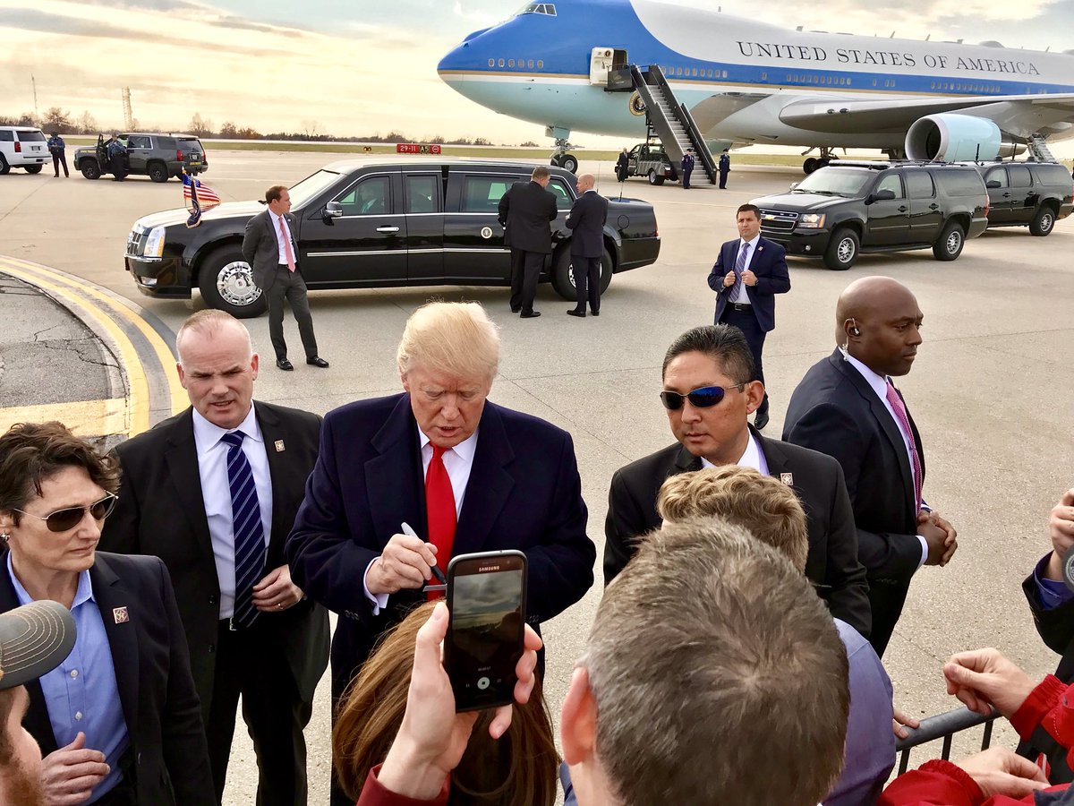 fritzmt's tweet photo. What an honor for my son, @MatthewTFritzII, to meet @POTUS @realDonaldTrump &amp; tour Air Force One in St Louis today.  In the mad scramble to find something to autograph, my son pulled out one of my @AvalonLead cards. The smile on his face says it all! https://t.co/w6yxgkI7qG