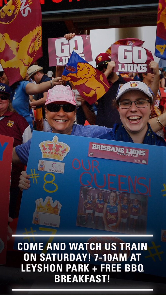 Zilks's tweet photo. This Saturday - free saus (🌭+🍳🥓) &amp; the entire @lionsaflw 2018 team will be training! Would love to see your support down at Yeronga! #AllForOne https://t.co/2g0A8NKJp0