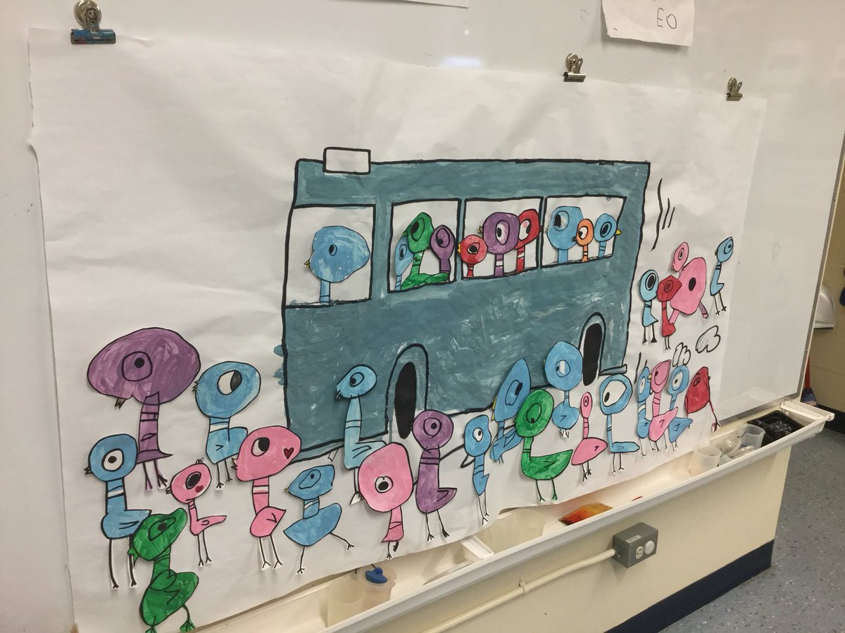 KinderKiersten's tweet photo. We love you, @The_Pigeon and think you should drive the bus! 😍 @MoWillems @VictorySchoolMb 🚎 https://t.co/ncudqvBZIj