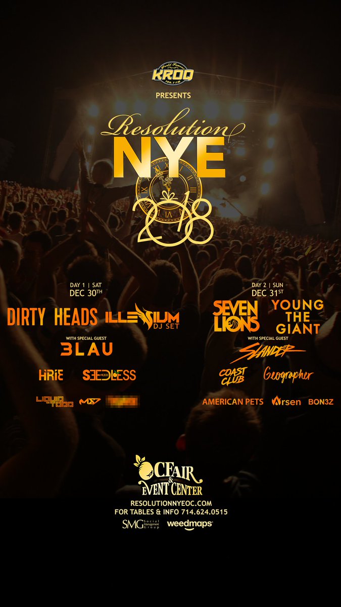 weedmaps's tweet photo. Join us this New Years for two full days of music 🙌 Buy your tickets now at https://t.co/RFdZL7Blfw @kroq https://t.co/fwdGx2kWwJ