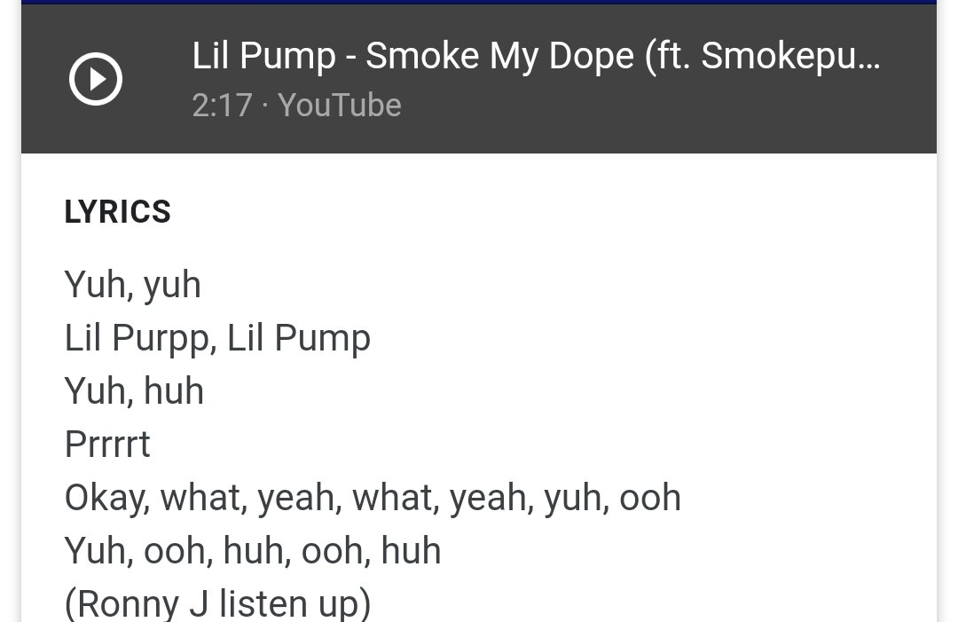 Not_DannySchme's tweet photo. Today I learned that Google includes all the extra sounds that rappers make as part of the official lyrics. #PRRRRT https://t.co/8ZWCgTniG8
