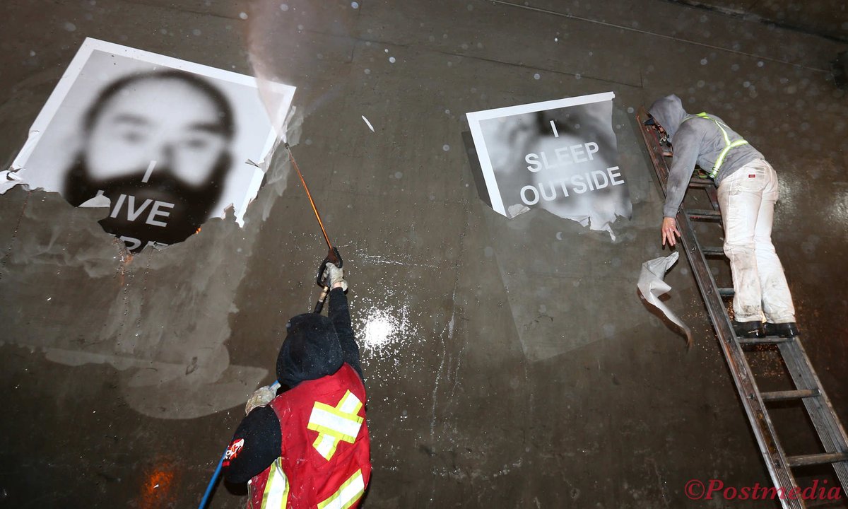 JimWellsphoto's tweet photo. City of Calgary contractors use pressure washers and physically remove #publicart on the 4 St SW underpass in downtown #yyc #ycccc Artist says #sorry https://t.co/1fl99siHVq @postmedianet @nenshi https://t.co/Ydmr3GC01X
