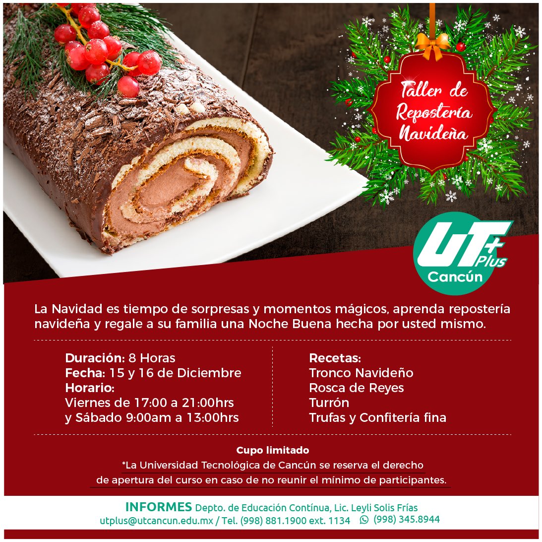 quehaceren_mx's tweet photo. #UTPlus presenta su curso de #ReposteriaNavideña que se impartirá este 15 y 16 de diciembre con una duración de 8 horas. Para más información visita este link: https://t.co/4s60hZX9HG https://t.co/zYwExPxL1h