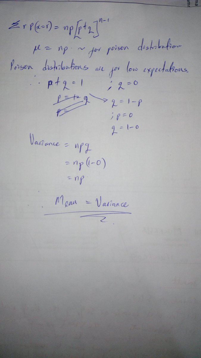 YONA_MENGO's tweet image. Proving that under the #PoisonDistribution mean = variance; based on a #binomial eqn #MathProbability