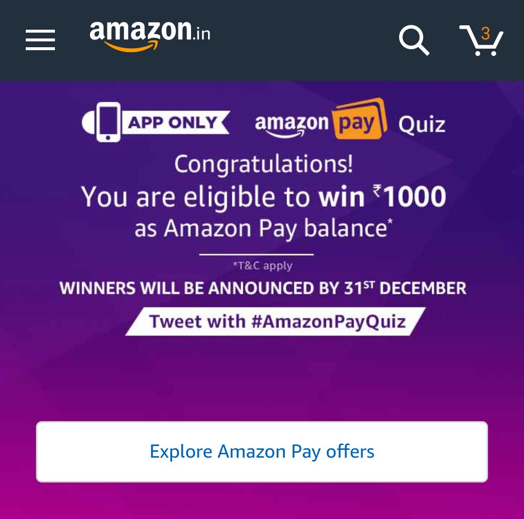 therayhul's tweet photo. #AmazonPayQuiz
Great ..i gave correct answers
Cross finger
#Amazon #AmazonPayQuiz #AmazonPayAppQuiz #amazonpaybalance
#hope https://t.co/5ouXOiLVcu