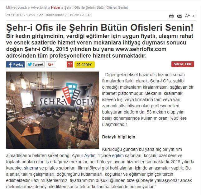 sehriofis's tweet photo. #milliyet Gazetesi'nde bugun koselerden birindeyiz. #hazirofis #sektorelhaber https://t.co/4kNr9ejRdT