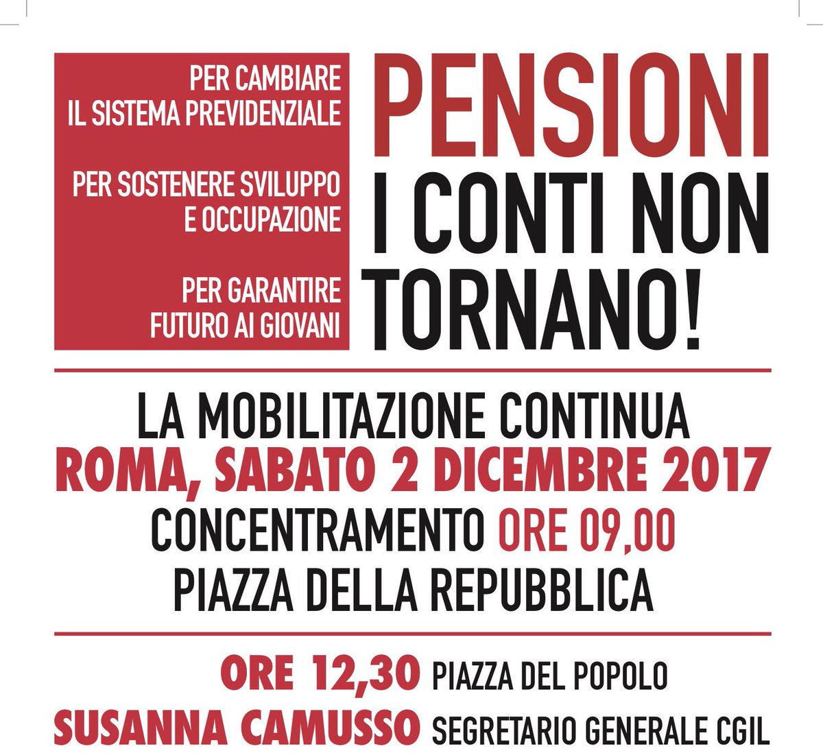 cgilnazionale's tweet photo. Il #2dicembre🥁 #contaillavoro 
Saremo in piazza per chiedere di👇
1️⃣ bloccare l’innalzamento illimitato dei requisiti per la pensione
2️⃣ garantire un lavoro dignitoso e futuro previdenizale ai giovani 
3️⃣ superare la disparità di genere e riconoscere il lavoro di cura https://t.co/4eXWcOrFnh