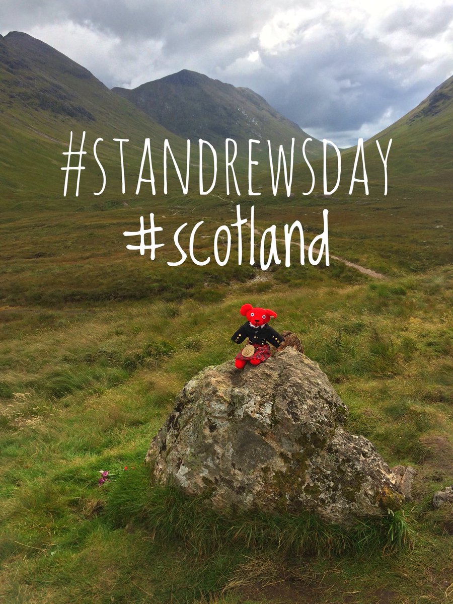 #spottythebear shows his support for #Scotland on #StAndrewsDay Can you guess the iconic spot he is tweeting from in this picture? #hlf #DressToImpress #greatoutdoors #mountains