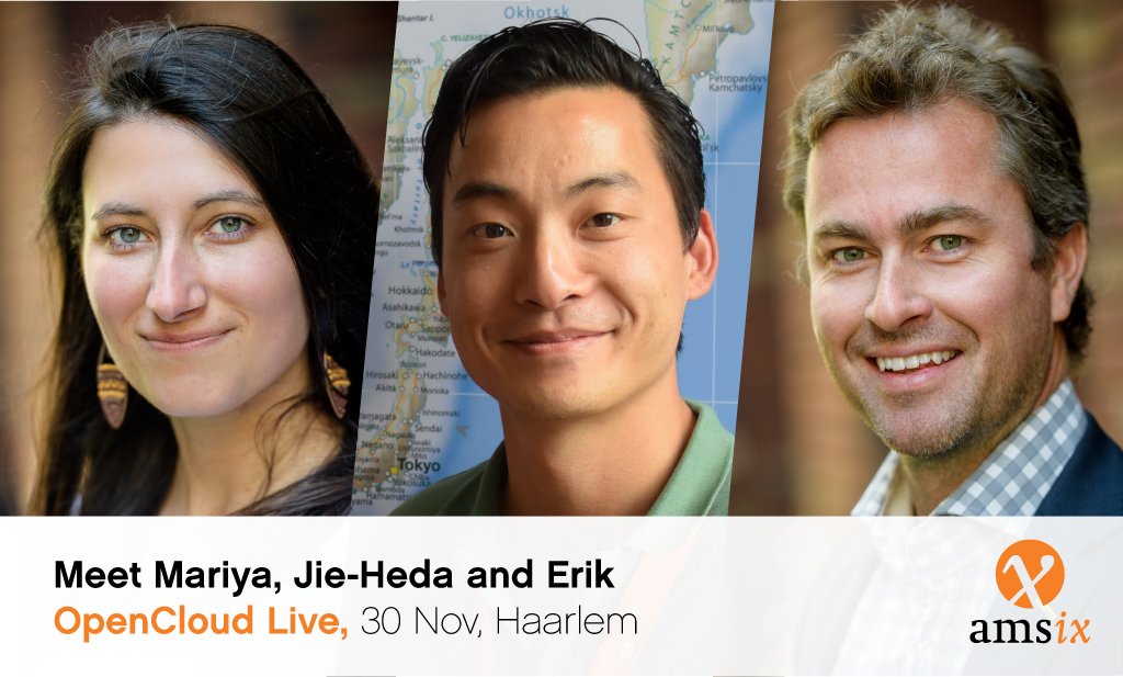 AMS_IX's tweet photo. Will you be attending @EvoSwitch #OpenCloudLive today? So are Mariya Andonova, Jie-Heda Chin & Erik Verhoef. Reach out to them if you'd like to know more about our newest #Cloud service. https://t.co/BWWu7mc5zb