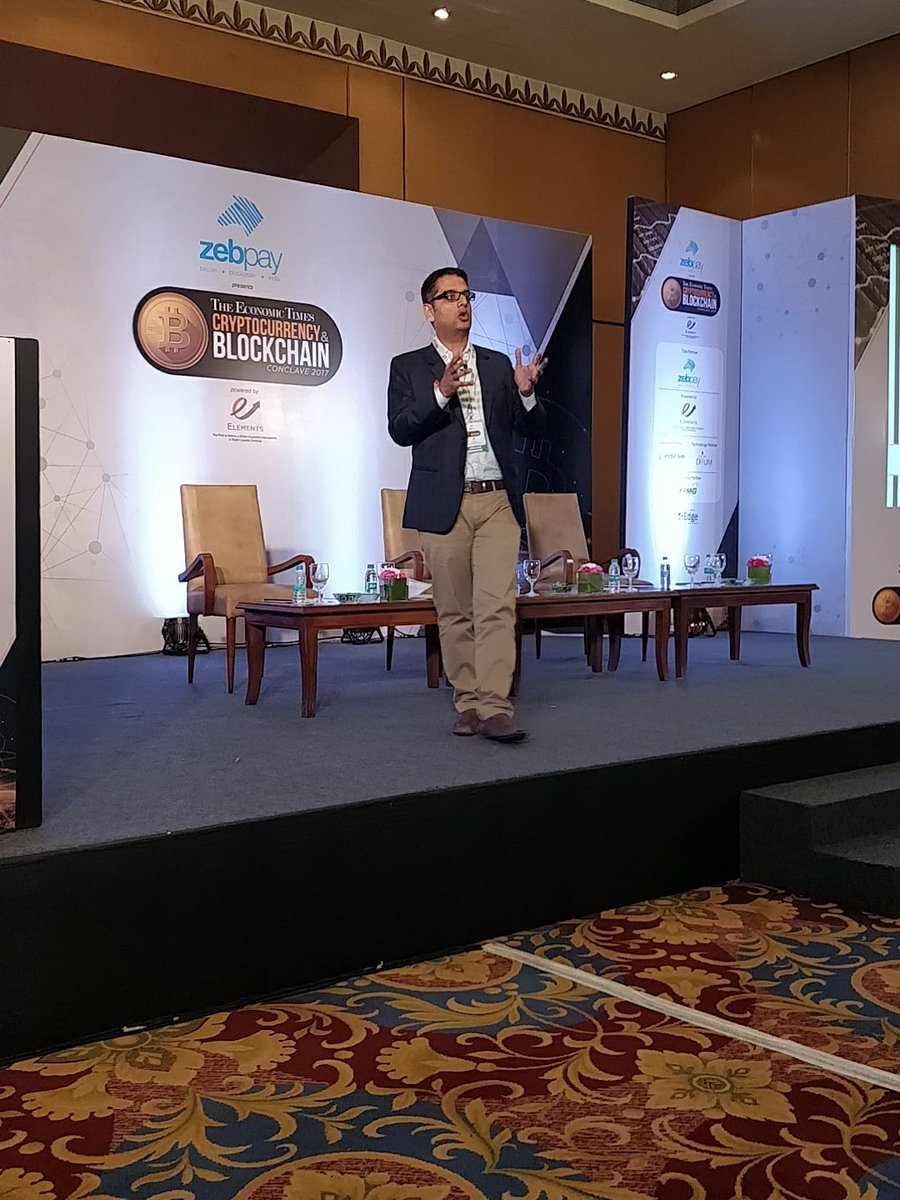 ET_Edge's tweet photo. @nitinsharma1 engages the audience with his views on implications of #blockchain in India at The Economic Times Cryptocurrency and Blockchain Conclave 2017 #ETCBC #ETBlockchain https://t.co/3WIzZ3k9e6