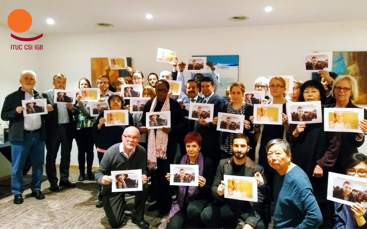 ituc's tweet photo. #HTUR Committee→ demands all charges against Kazakh trade unionists #LarisaKharkova, #NurbekKushakbaev & #AminEleussinov to be dropped immediately; #CITUK to be registered as a legal #TradeUnion; and for workers to establish & join unions. https://t.co/DoNAdZSIBJ