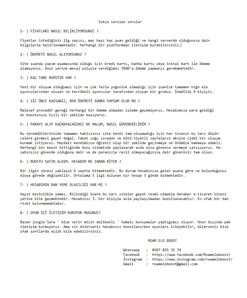 Sıkça sorulan sorular ;