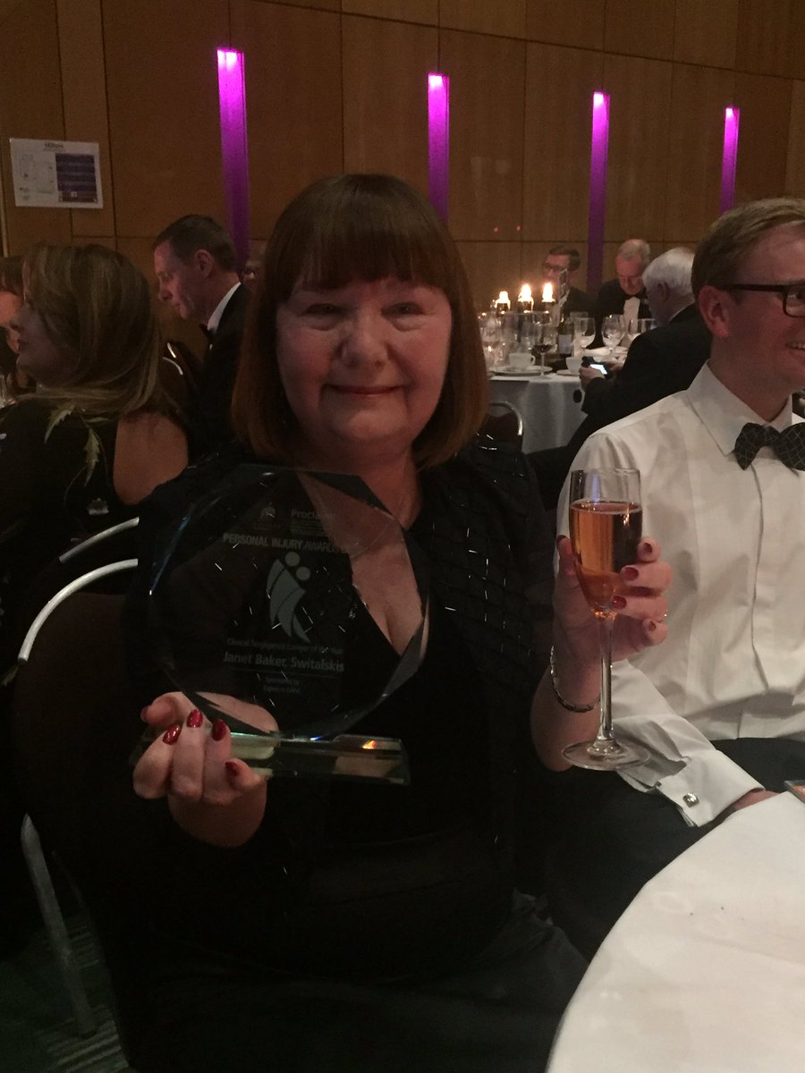 Switalskis's tweet photo. And for the hat trick win... Our Janet Baker won the award for Clinical Negligence Lawyer of the Year. Another fantastic achievement from this inspirational women! #PiAwards17 https://t.co/gC5CuTSvV9