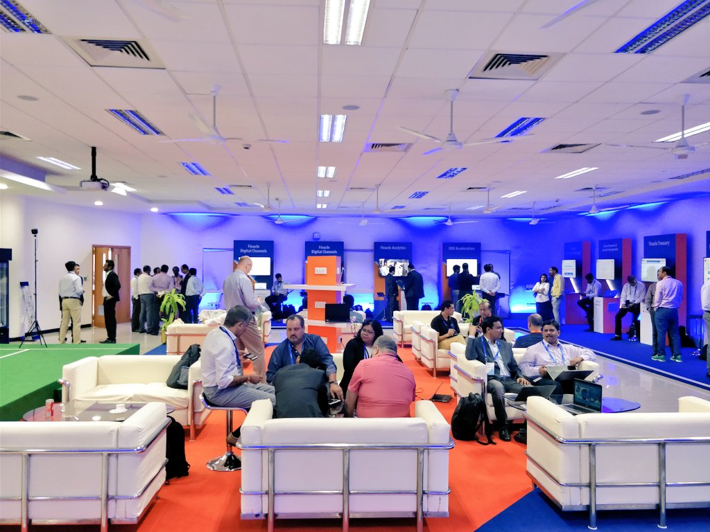 maheshneel's tweet photo. The buzzing interaction lounge where customers and partners get to interact with @Finacle solutions . #FinacleForum https://t.co/suPQdyK3Sl