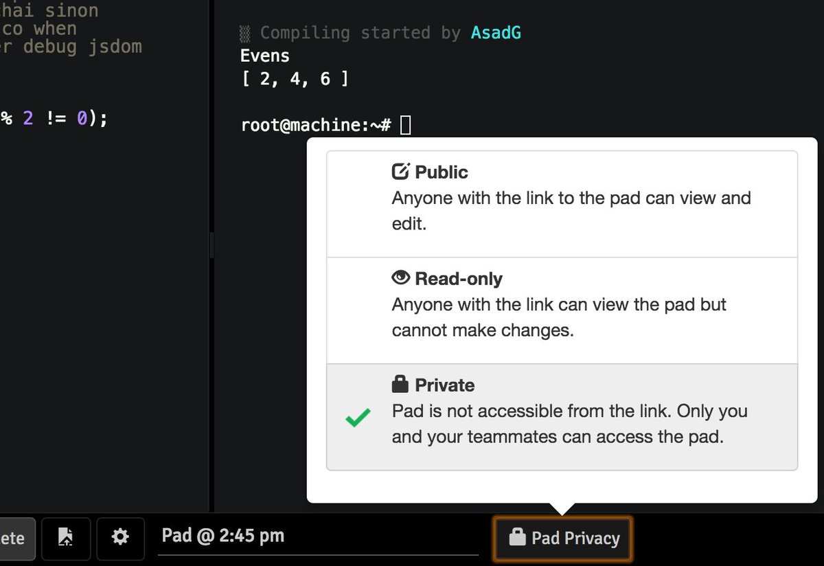 remoteinterview's tweet image. Now you can make your pads readonly or private too. Check: blog.remoteinterview.io/privacy-option…
#codepad #whiteboard #Interviews